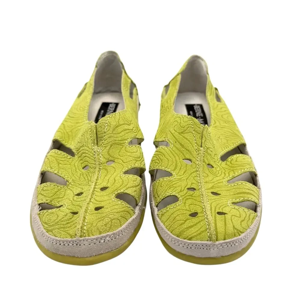 Berne Mev Austin Lime Green Embossed Suede Leather Slip On Flat Comfort Shoes